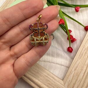 Authentic large Tous Gold and Purple Crown Necklace Safire S